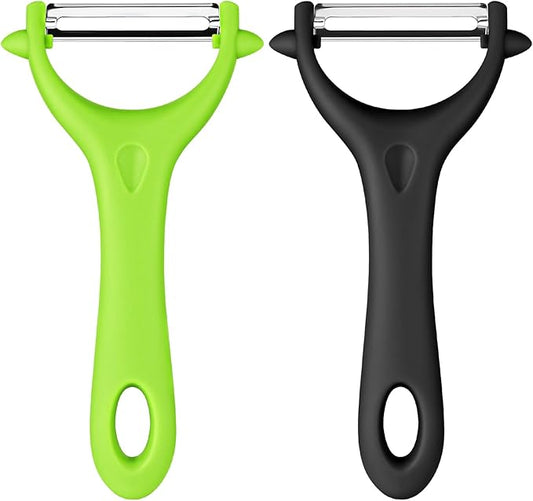 AUAUY 2-Piece Y-Shaped Swivel Vegetable Peeler, Non-Slip Ergonomic Handle, Stainless Steel Blade, Veggie Peeler for Kitchen (Black+Green)