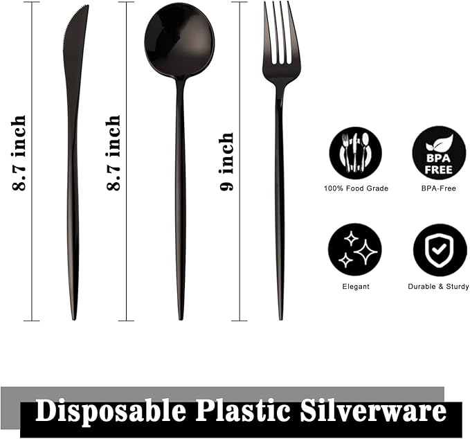 Forks Black Heavy Duty Disposable Silverware Set, 180 Pieces