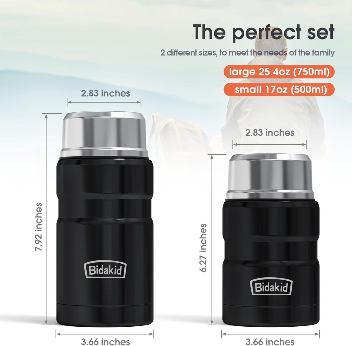 Insulated Food Jar Set – 25.4oz & 17oz Stainless Steel Containers with Folding – detail