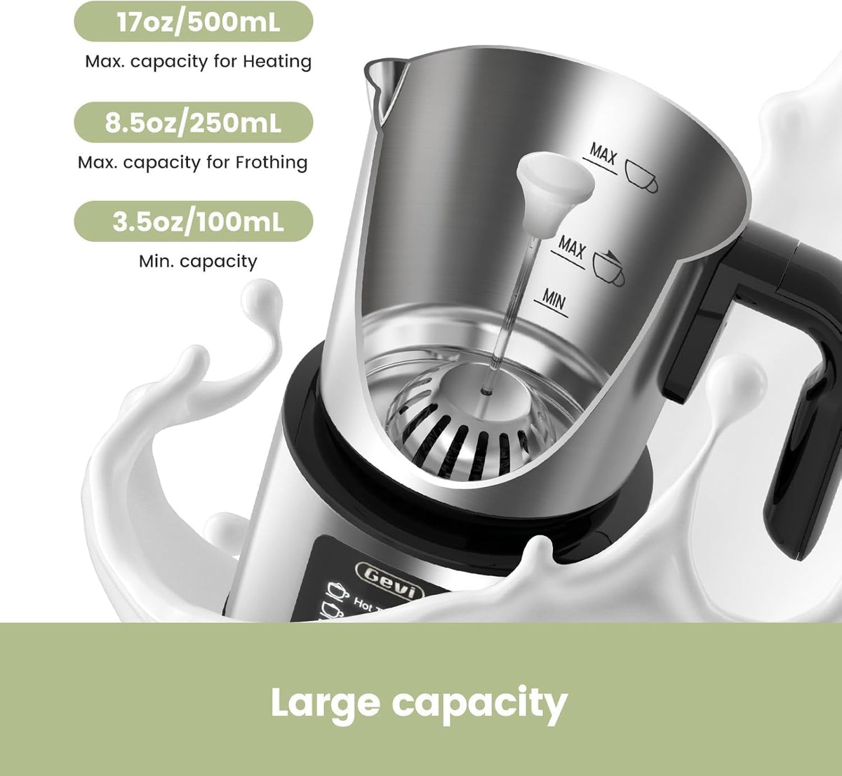 Milk Frother,5 in 1 Stainless Steel Professional Milk Steamer，Easy to Clean Hot – alternate view