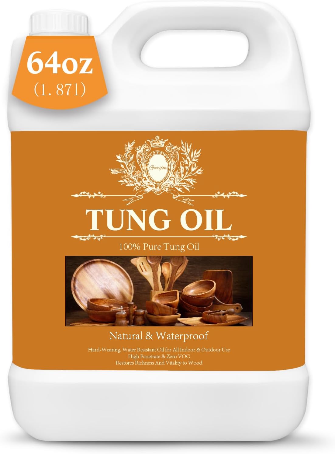 64 OZ 100% Pure Tung Oil for Outdoor Furniture & Indoor Wood - Food Grade