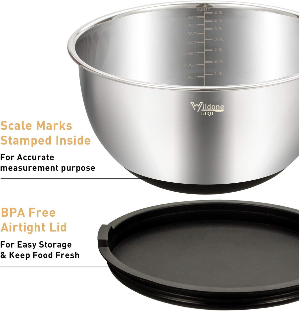 Mixing Bowls with Airtight Lids Set, 5PCS Stainless Steel Nesting Bowls – detail