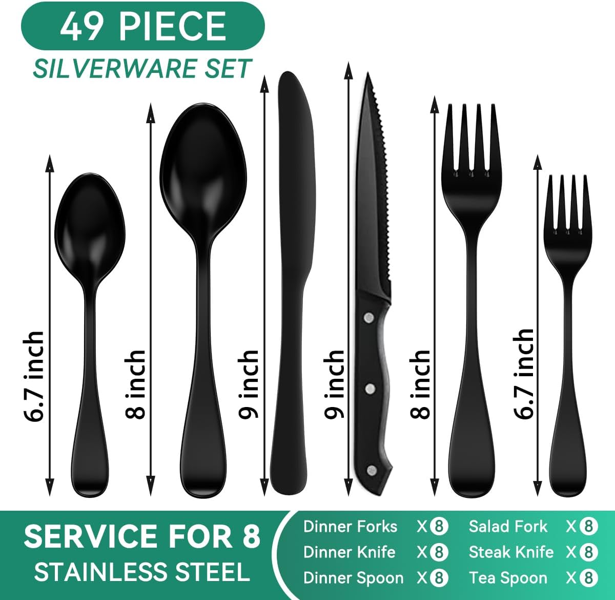 49PCS Silverware Set with Organizer, Stainless Steel Forks and Spoons – detail