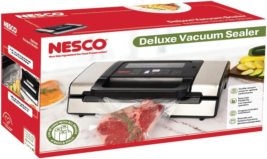 Deluxe Food VS-12 Vacuum Sealer, 130 Watts, Kit Bags & Viewing Lid, Compact – features