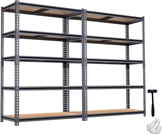 Standing Shelf Units, 2-Piece Metal Garage Rack, 12 x 28 x 60 in