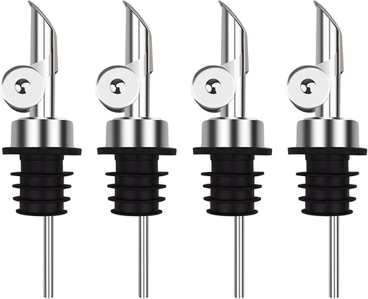 4 Pcs Olive Oil Dispenser, Speed Liquor Pour Spout with Flip Top, Stainless Steel Auto Pour Spouts for Liquor, Oil, Vinegar, Syrup and Other Liquid Bottles