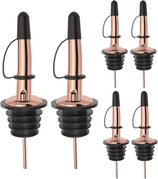 Pafusen 6 Pack Liquor Bottle Pourers, Liquor Pour Spout for Liquor Bottles, Stainless Steel Olive oil Dispenser Spout, Alcohol Pourer Dust Caps Covers Fixed, Rose Gold