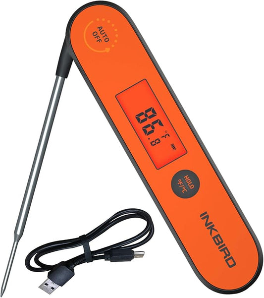 Inkbird Instant Read Meat Thermometer IHT-1P, Digital Waterproof Rechargeable Food Thermometer with Calibration, Magnet, Backlight for Cooking, Grill, Smoker, Kitchen, Turkey
