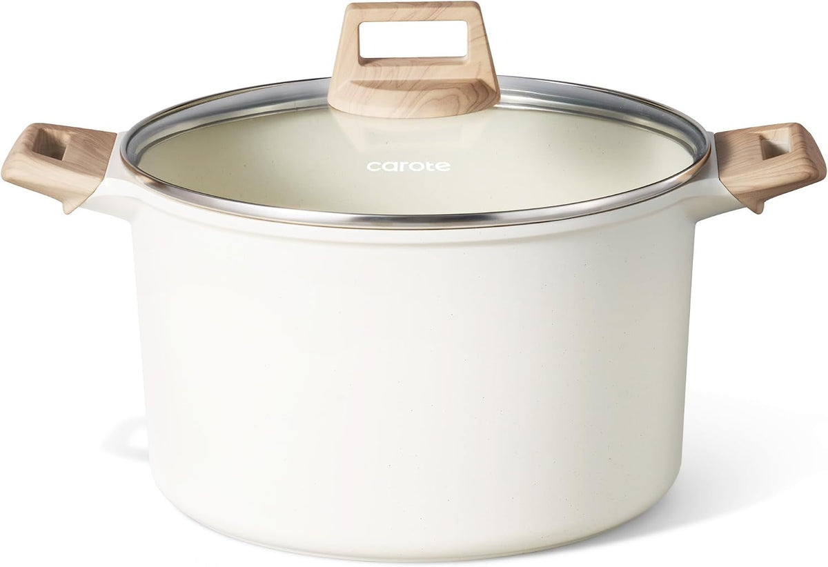 Nonstick Stock Pot with Lid, 8 Quart White Granite