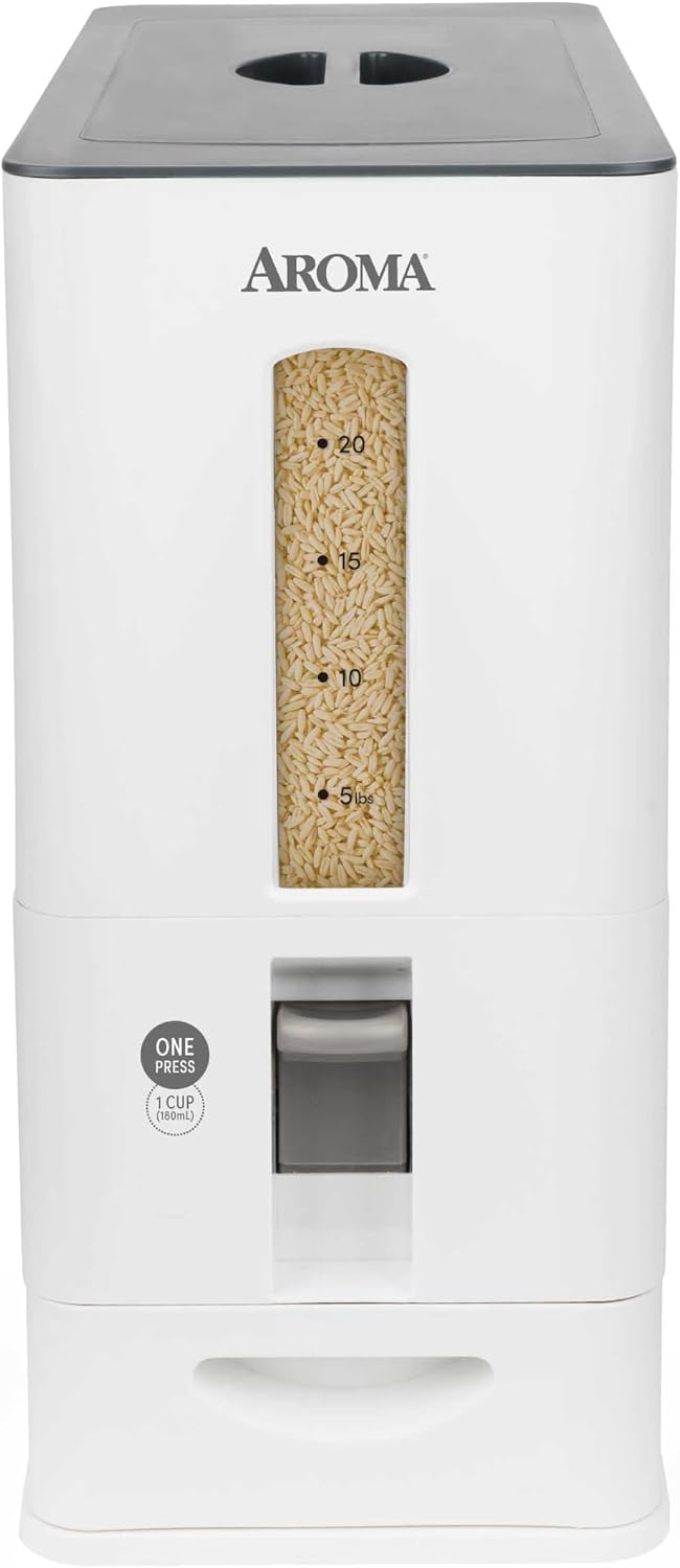 Housewares 27lbs Large Rice Dispenser, 7.25 x 16.5 x 16.5 inches, White