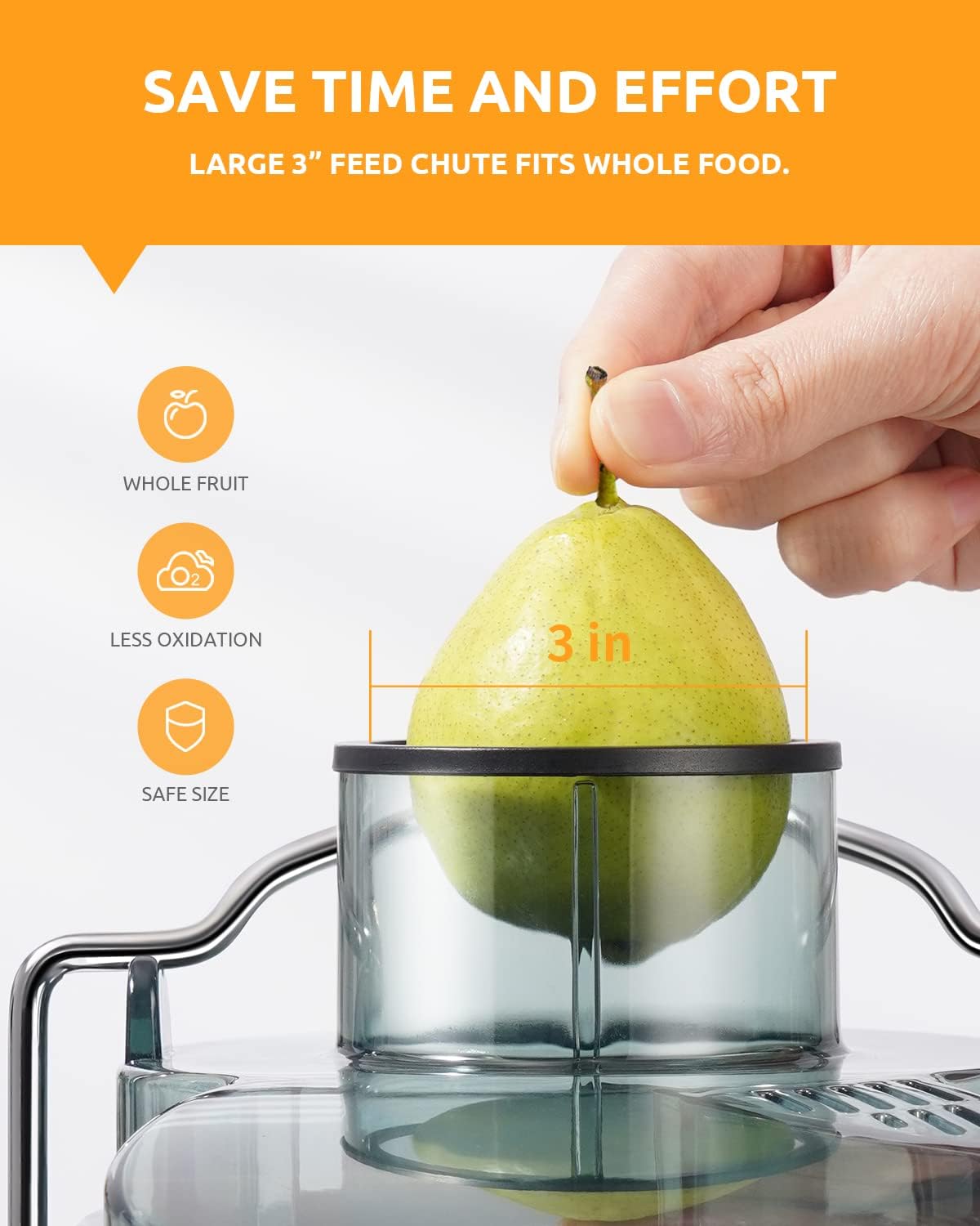 800W Juicer Machine, 3" Wide Chute for Whole Fruits & Vegs – close-up