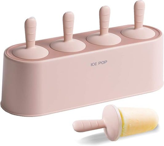 Popsicle Mold Set 4 Pieces Homemade Silicone Popsicle Maker Easy Release Ice Cream Molds Reusable DIY Pop Molds (Pink, IcyClassic Pops)