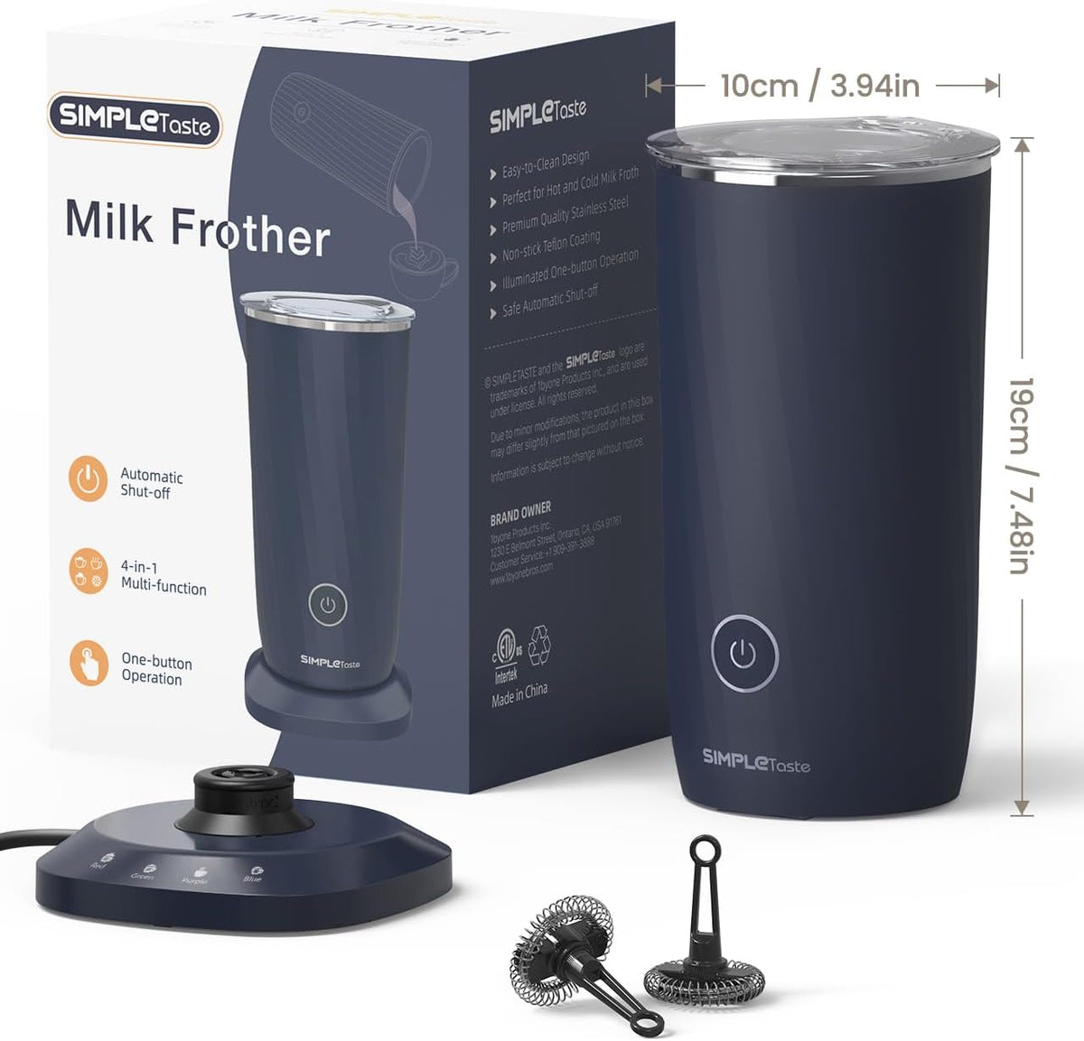 Milk Frother, 4-in-1 Electric Automatic Milk Steamer, Dark Blue – set view