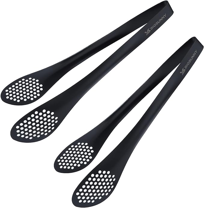 MSY BIGSUNNY Stainless Steel Buffet Tongs - Heavy Duty Kitchen Food Tong for Cooking and Serving (Black - 11" Serving Tongs)