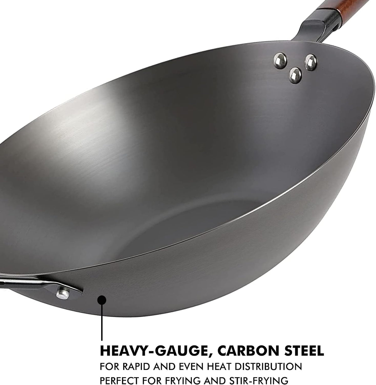 14 Inch Carbon Steel Wok Pan, Flat Bottom Stir Fry Pan, Induction – detail