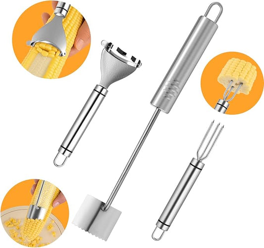 Corn Peeler Tool for Corn on The Cob, Upgrade 3pcs Corn Cob Stripper & Kernel Remover with Long Handle - The Ultimate Kitchen Gadget for Effortless Cooking, A Must-Have Gift for Dining Enthusiasts