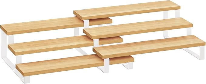 Spice Rack Set of 2 Tiered Display Risers, Natural Beige and Cloud White