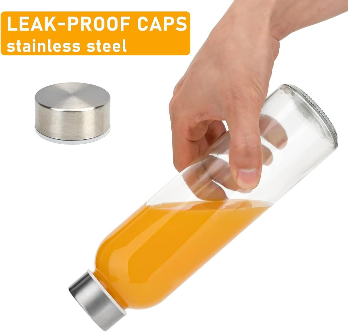 24 oz Glass Water Bottles with Lids, Juice Bottles, 10-Pack – alternate view