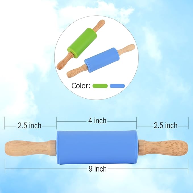 Mini Silicone Rolling Pin for Kids, Non-stick Surface Wood Handle, 9 Inch 30 Pack