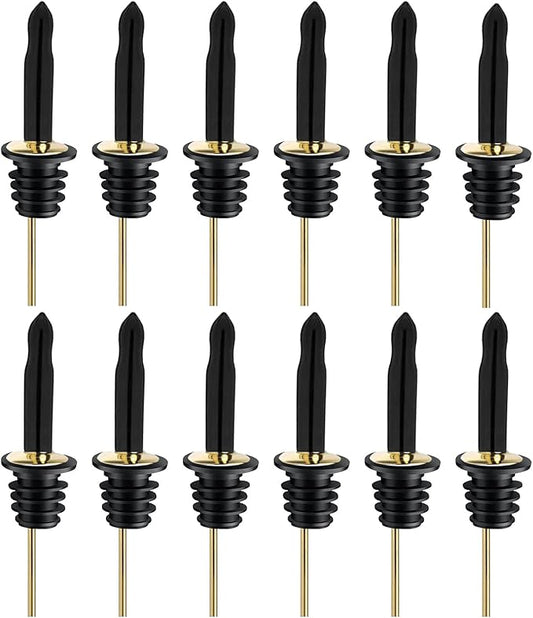 Pafusen 12 Pack Liquor Bottle Pourers, Liquor Pour Spout for Liquor Bottles, Stainless Steel Olive oil Dispenser Spout, Alcohol Pourer Spouts Dust Caps Long Covers, Gold