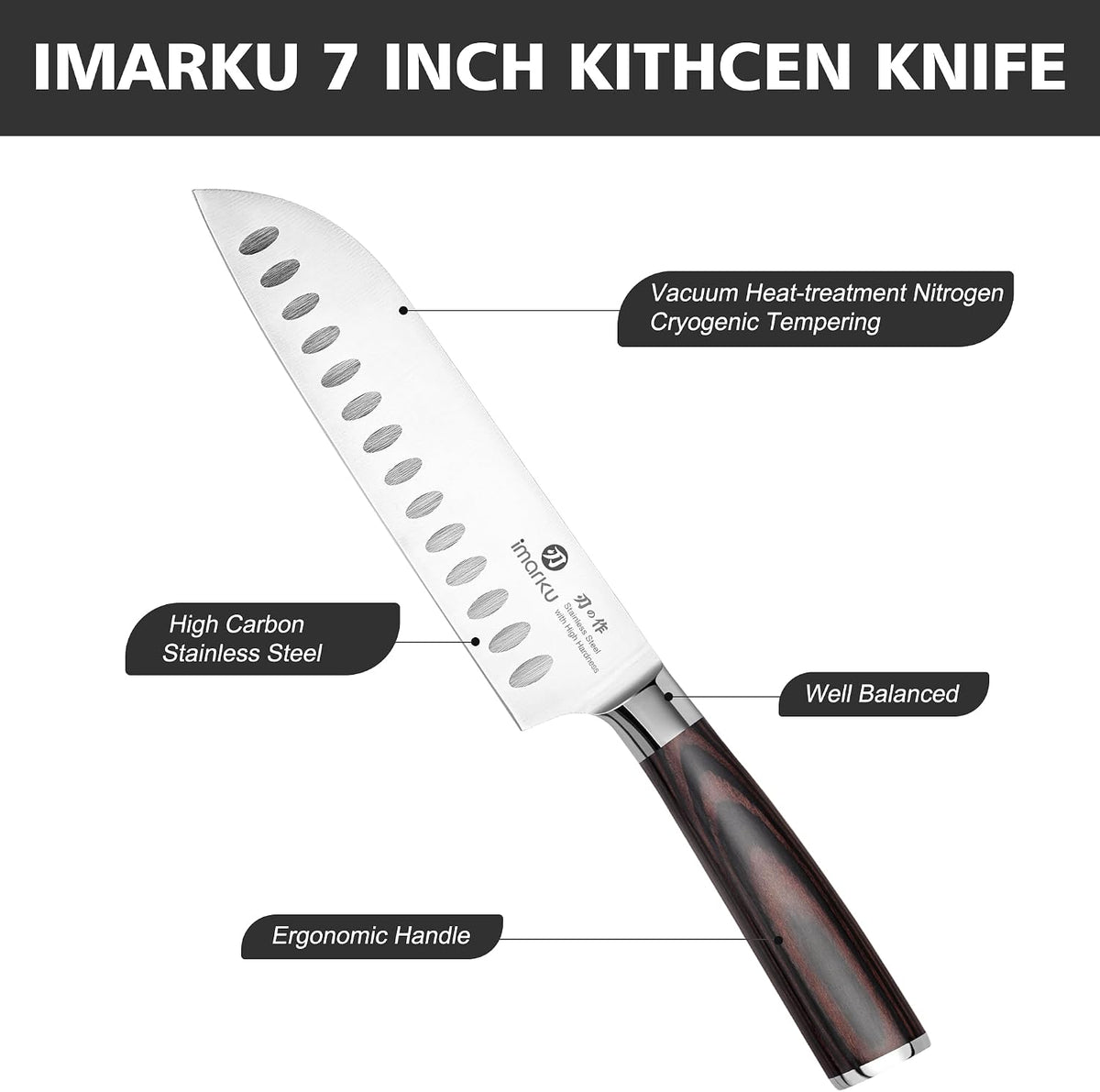 Santoku Knife 7 Inch, Ultra Sharp Japanese Chef Knife-Kitchen Knife – close-up