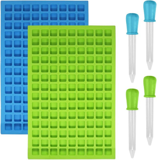 SENHAI 2 Packs Square Silicone Mold, 126 Cavity Flexible and Non-stick Ice Cube Trays Candy Fudge Chocolate Jelly Molds - 1 Blue & 1 Green