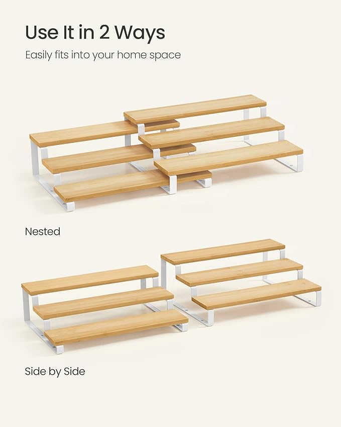 Spice Rack Set of 2 Tiered Display Risers, Natural Beige and Cloud White