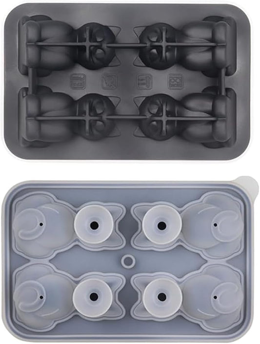 Cute 3D Cat Silicone Ice Cube Tray Mold Cartoon Animal Ice Box BPA-Free (Black)