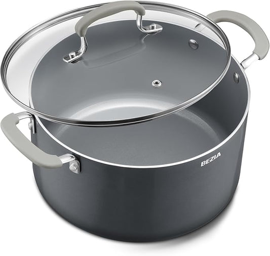 12 Quart Nonstick Stock Pots with Lid, BEZIA Large Pot for Cooking, Ceramic Soup Pot with Lid, Induction Ready, Big Cooking Pots with Silicone Handle, Compatible with All Cooktops, Dishwasher Safe