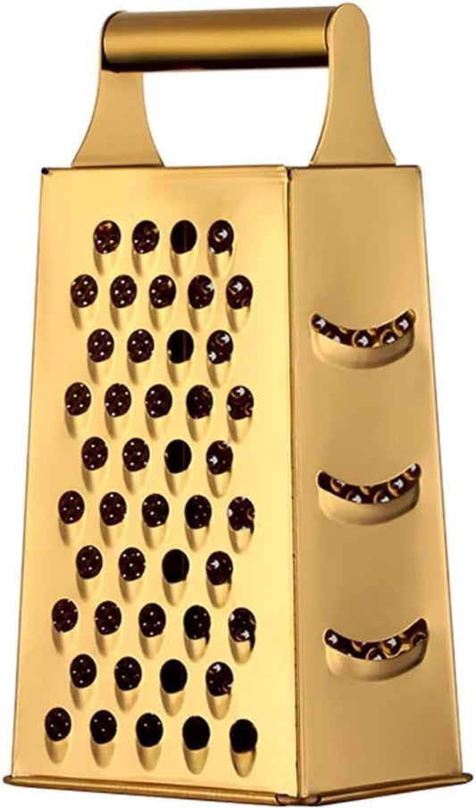 Stainless Steel 4 Sides Grater Slicer with Handle, Multifunctional Cutter Planing for Ginger, Garlic, Cucumbers, Carrots, Cheese, Potato, Ergonomic Design Kitchen Gadgets Accessories（Gold）