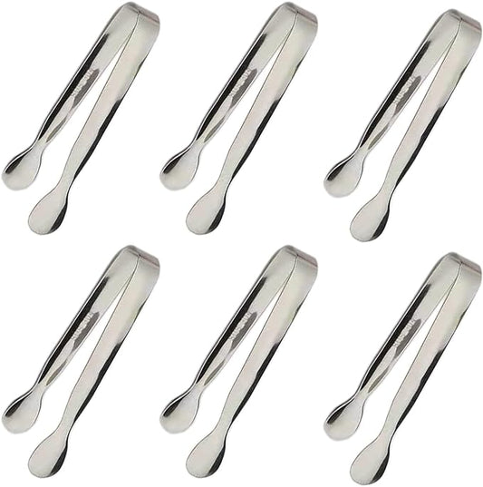 6PCS Ice Tongs Mini Sugar Tongs 4.25Inch Stainless Steel Small Serving Tong, Tiny Kitchen Tong for Appetizers,Tea Party, Coffee Bar, Desserts by Sunenlyst (Silver)