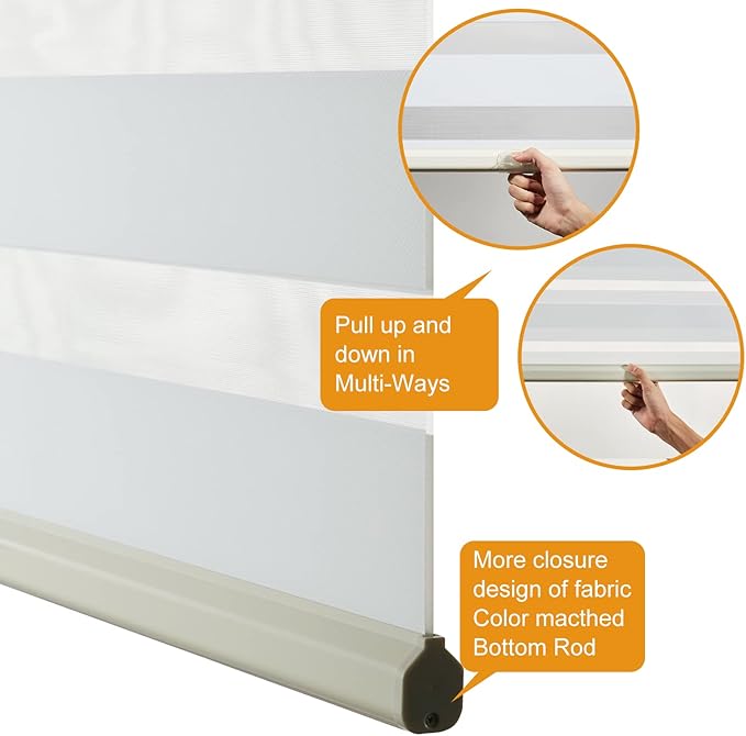 Persilux Custom Size Cordless Zebra Blinds for Windows Free-Stop Roller Windows Shades Dual Layer Light Control for Day and Night, Light Filtering Sheer Shades for Home and Bedroom Cream