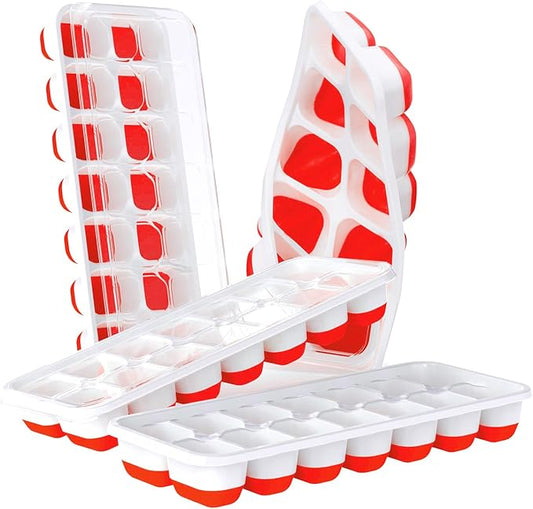 DOQAUS Ice Cube Trays 4 Pack, 56 pcs Silicone Ice Cubes Tray Maker with Spill-Resistant Removable Lid, Easy Release & Pop out, LFGB and BPA Free, Stackable Flexible, for Baby Food, Cocktail, Coffee