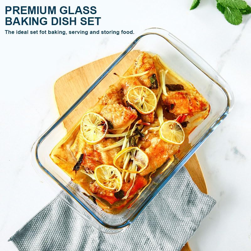 8 Piece Deep Glass Baking Dish with Lids, BPA free,Gray – alternate view