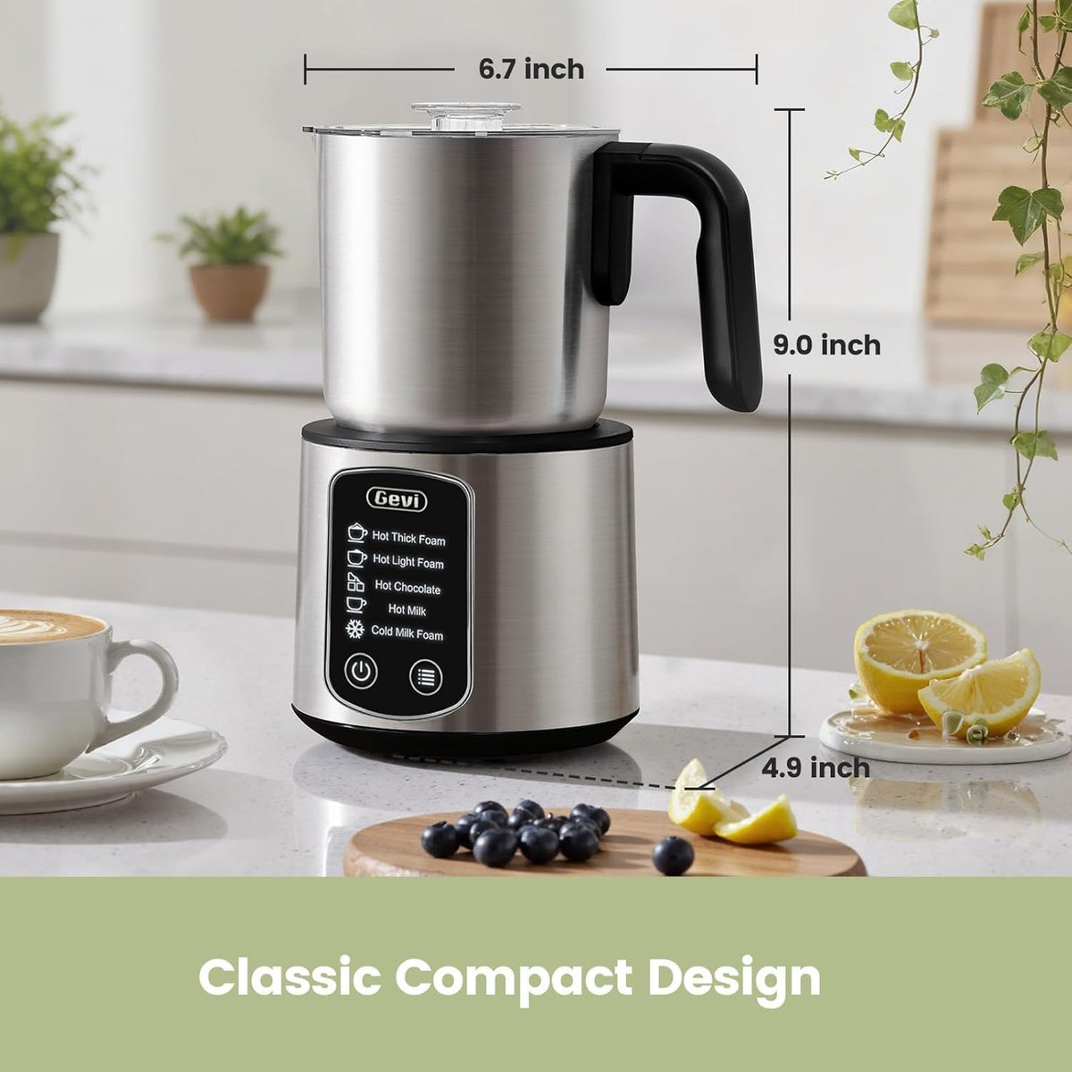 Milk Frother,5 in 1 Stainless Steel Professional Milk Steamer，Easy to Clean Hot – another angle