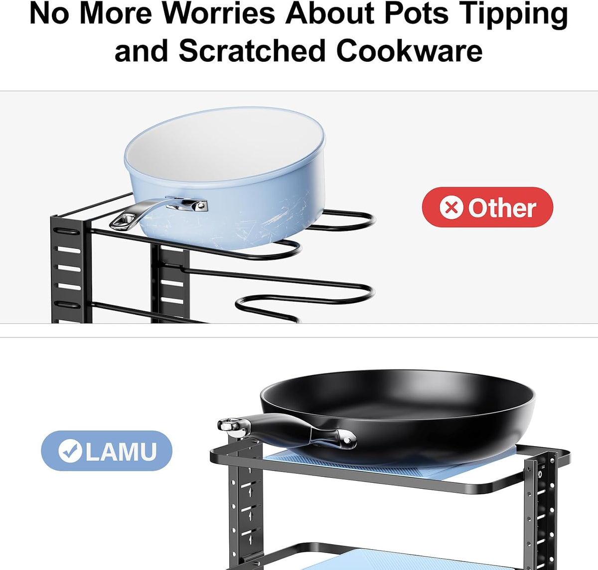 Pots and Pans Organizer for under Cabinet, 6-Tier Heavy Duty Pan Pot Organizers – features