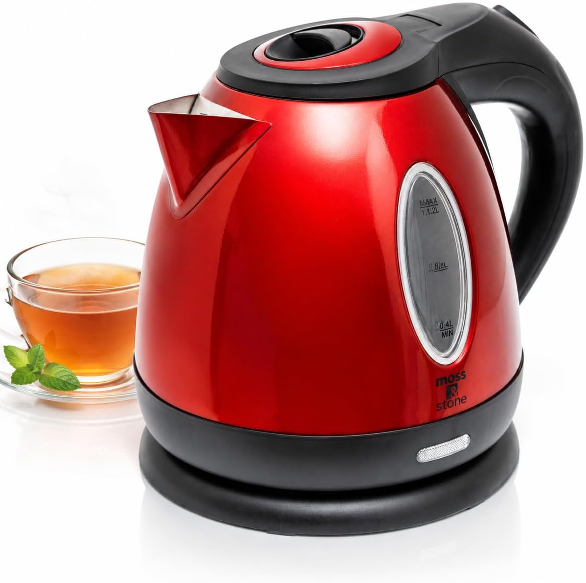 Red Stainless Steel Electric Kettle, 1.2L Cordless 1500W