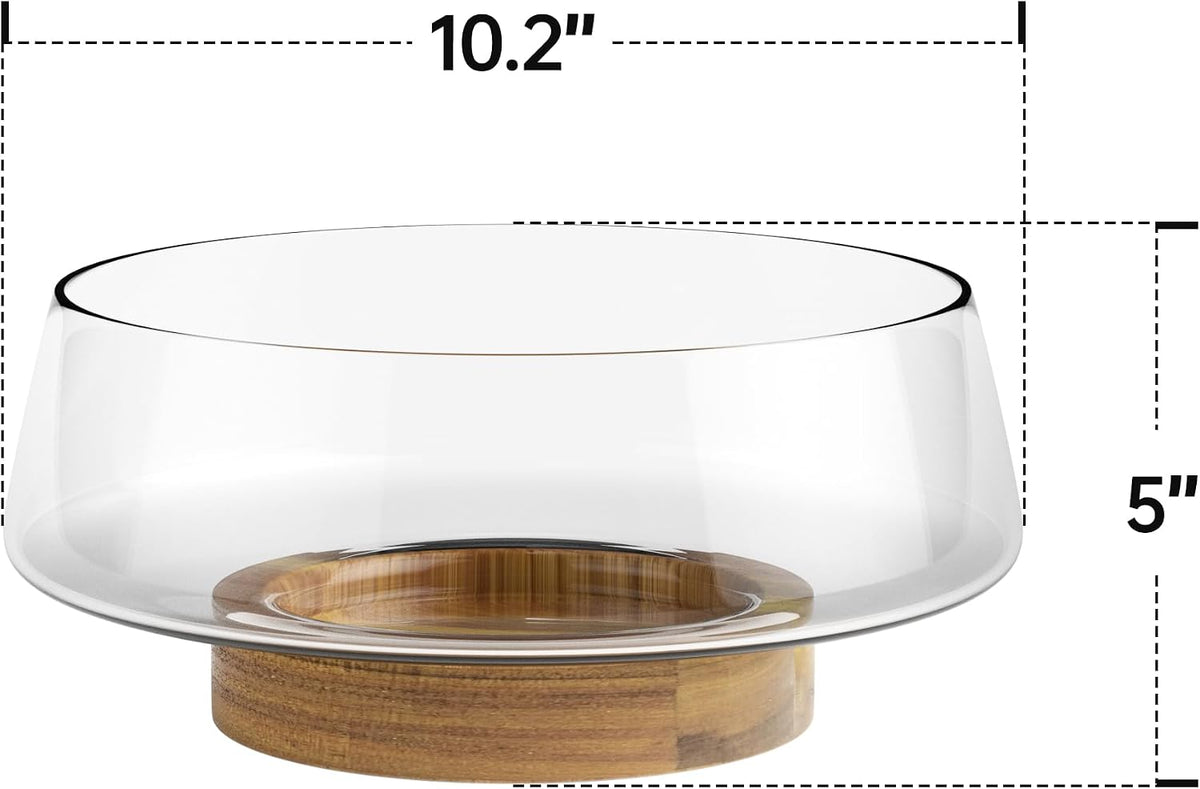 Extra Large Glass Salad Bowl Set - Party Salad Bowls with Acacia Wood Base – detail