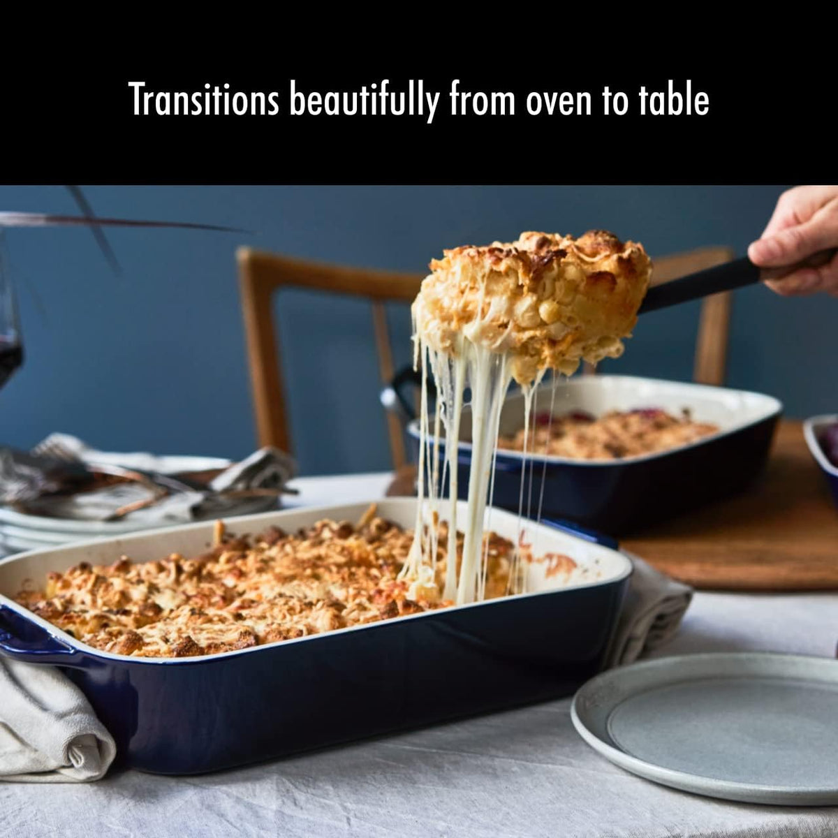 2-Pc Rectangular Ceramic Baking Dish Set, Oven Safe Up To 570°F, Blue – size reference