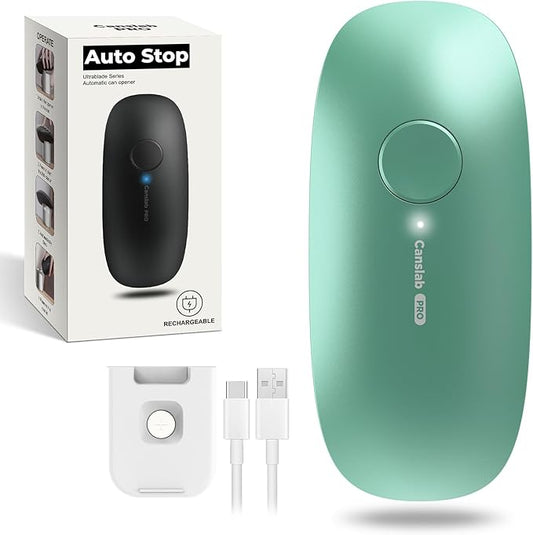 Canslab Ultrablade PRO Auto Stop Can Opener - Rechargeable Electric Can Opener for Kitchen for Seniors with Arthritis - One Touch Side Cut Opener, Smooth Edge, Handfree, Wall Mounted Small Size, Green