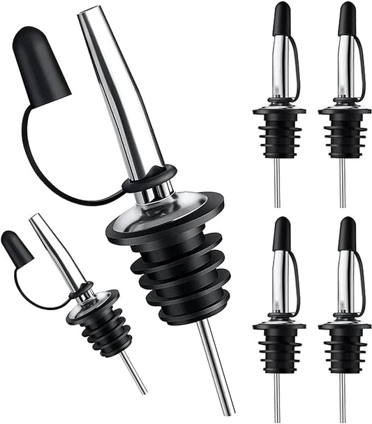 Pafusen 6 Pack Liquor Bottle Pourers, Liquor Pour Spout for Liquor Bottles, Stainless Steel Olive oil Dispenser Spout, Alcohol Pourer Spouts Dust Caps Covers Fixed, Sliver