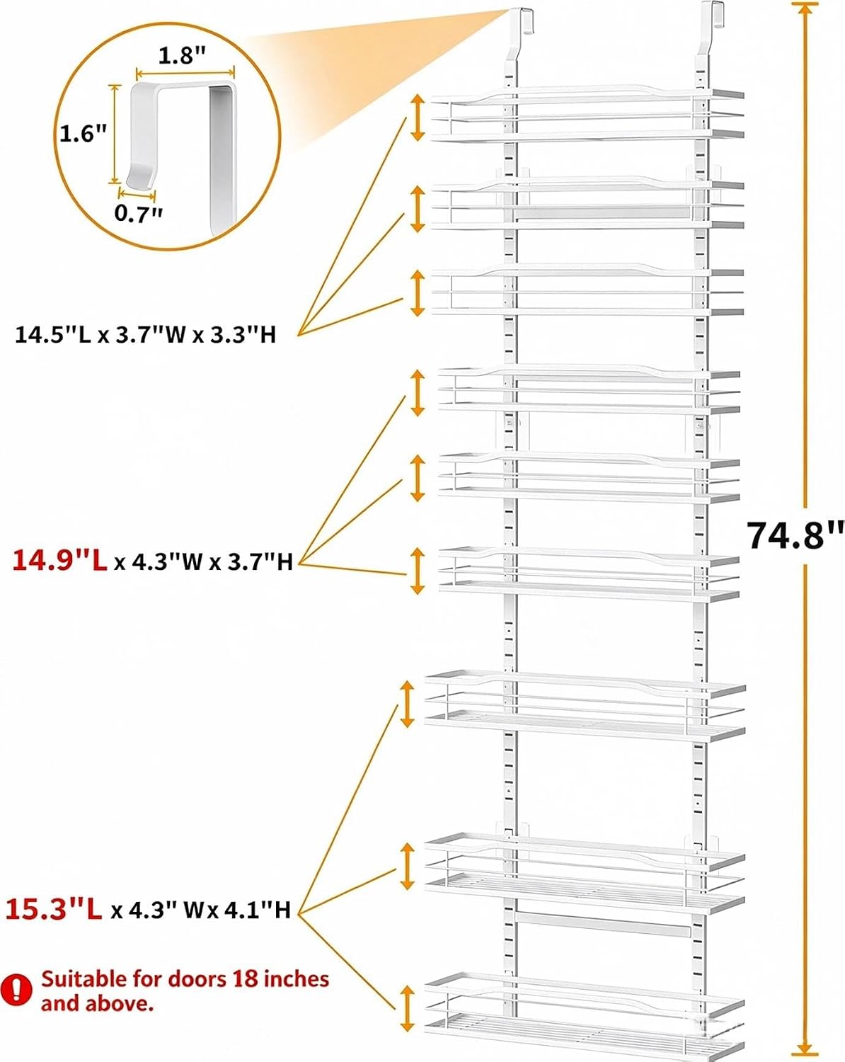 White 9-Tier Over The Door Pantry Organizer, Pantry Organization And Storage – detail