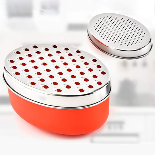 Stainless Steel Cheese Grater with Airtight Food Storage Container & Lid - Multi-Purpose Kitchen Tool for Grating Cheese, Vegetables, Ginger, and Citrus Fruits - Ideal for Home & Picnic Use
