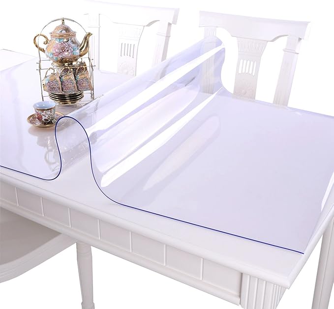 NECAUX Custom 34 x 48 Inch Clear Table Cover Protector, 1.5mm Thick Plastic Scratch Resistent Heavy Duty Desk Pad Mat Non-Slip Tablecloth Protector for Coffee Table, Sofa Table, Media Stand