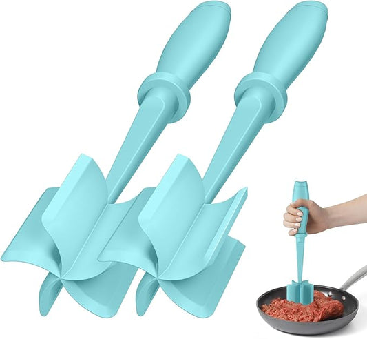2 Pcs Meat Chopper, Upgrade Hamburger Grinder, Premium Heat Resistant Meat Masher for Ground Beef, Nylon Smasher Tool, Non Stick Mix Chopper, Hamburger Smasher Safe-Aqua