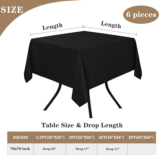 Tablecloths: Square Black Polyester, 70 x 70 Inch, 6-Pack