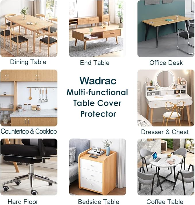 Wadrac Multisize Small PVC Clear Desk Cover Top Protector-12x22 inch Water Resistant Anti Scratch Plastic Cloths Rectangular Vinyl Non-Slip Desk Pad for Bedside Table/Ofiice Writing Night Stand Desk
