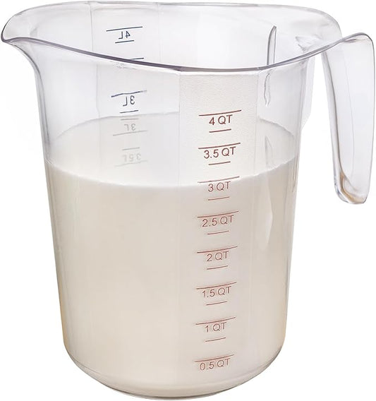 DaYammi Measuring Cups 1-Piece, Unbreakable Food-Grade Plastic Measuring Cup for Dishwasher, 16-Cup Liquid Measuring Cups for Prepping, Baking, Cooking, Readable Markings, 4-Quart/4L, Clear