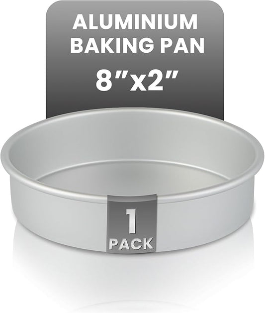 Restaurantware-Met Lux 8 x 2 Inch Straight-Sided Baking Tin, 1 Round Cake Pan - Oven-Ready, Freezable, Anodized Aluminum Round Baking Pan, Greaseproof, For Layer Birthday Cake
