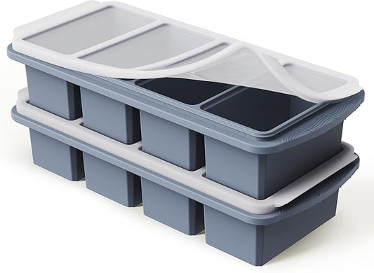 Silicone Freezer Tray with Lid Soup Freezer Container Molds with Steel Reinforced Rim Large Ice Cube Tray Makes 8 Perfect 1 Cup Portions Cubes Storage Food Ice Block Molds New Home Essentials